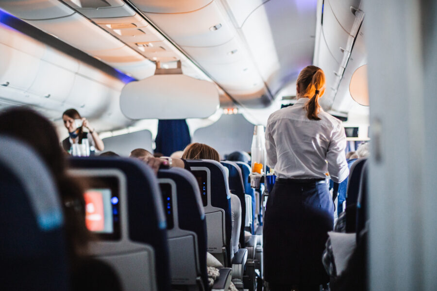 airplane passenger and stewardess