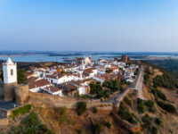 Scenic aerial view of Monsaraz, a picturesque historical village in Alentejo, Portugal, ideal for travel inspiration