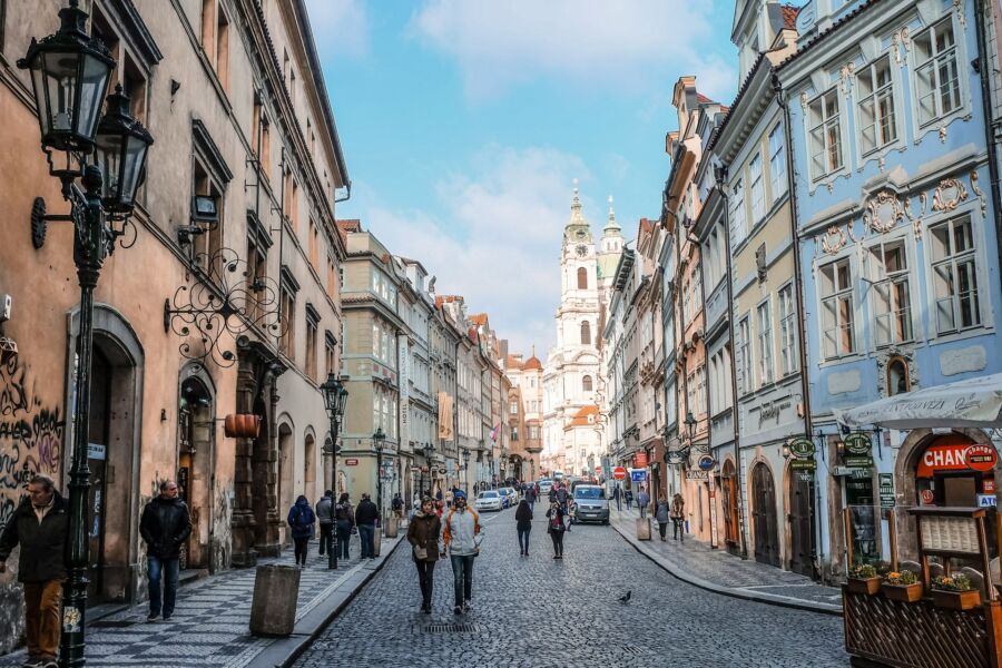 People walking on the street of Prague