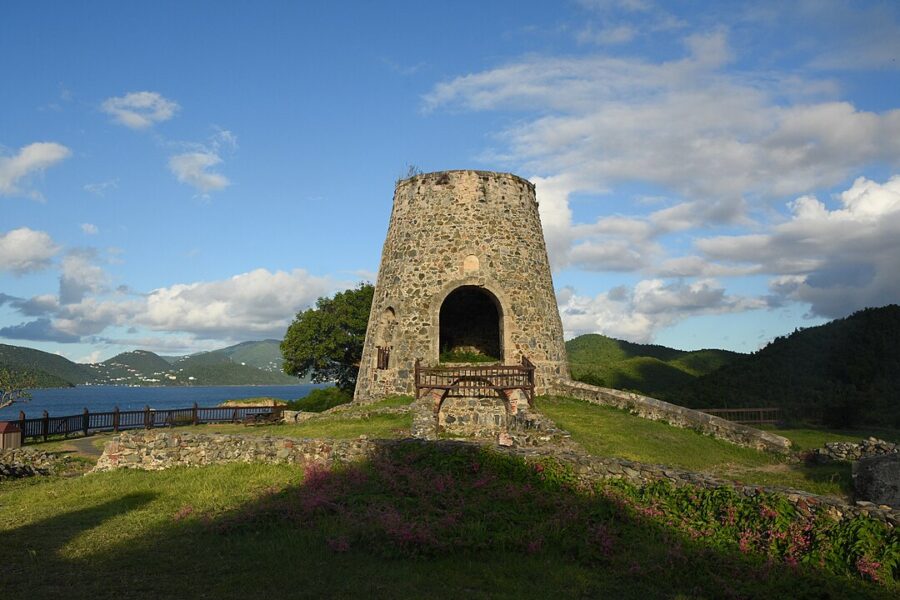 The tower at Annaberg Sugar Plantation features a classic design, symbolizing the plantation's rich heritage.