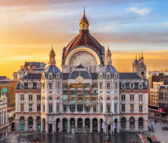 Antwerp, Belgium cityscape at Centraal Railway Station