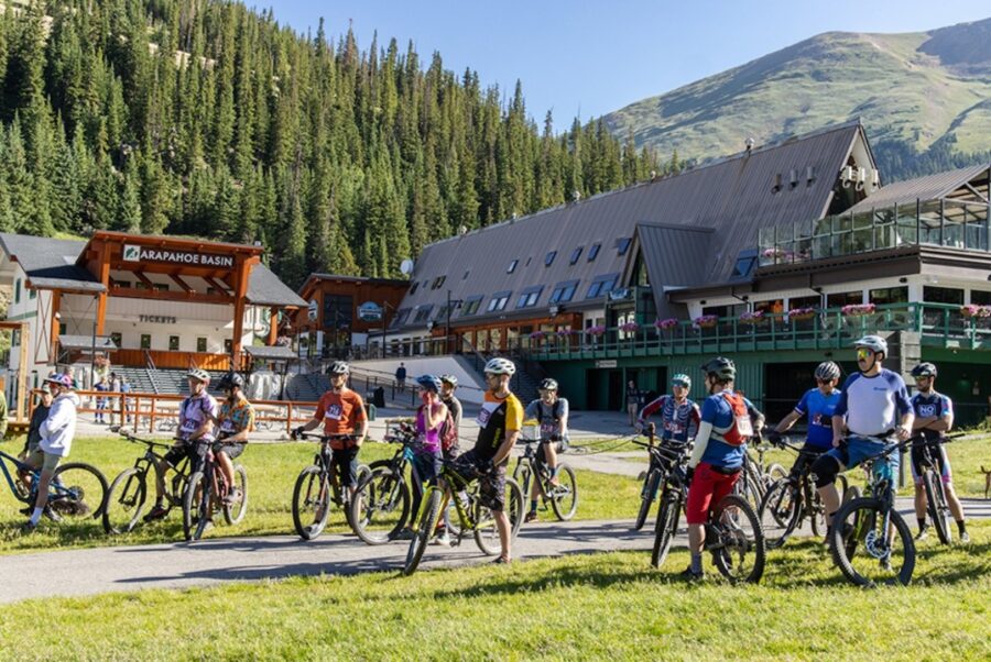 Scenic view of Arapahoe Basin, showcasing accommodations and outdoor activities in a mountainous landscape.
