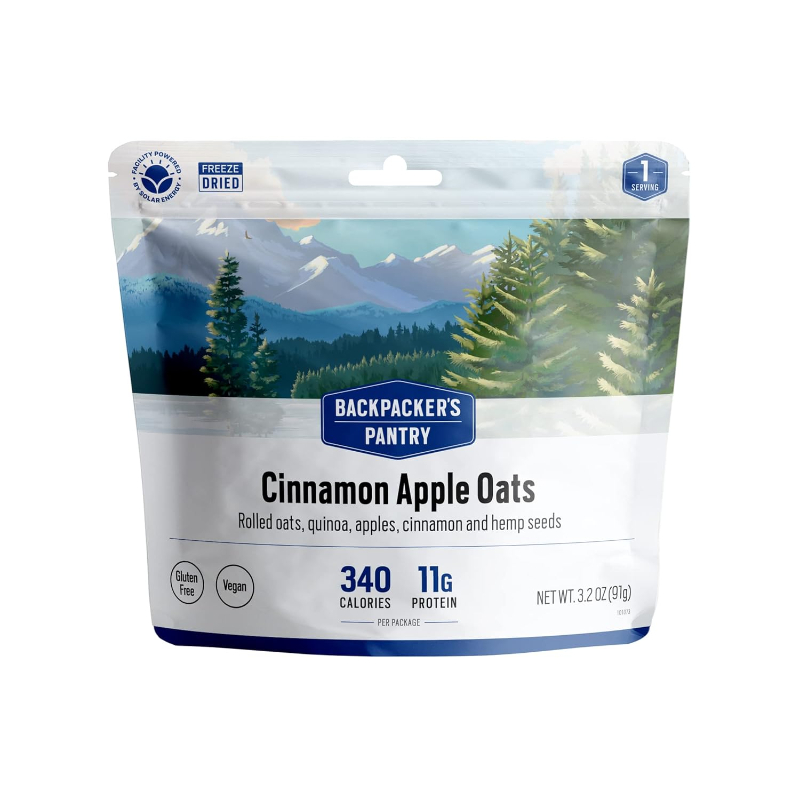 Package of Backpacker's Pantry cinnamon apple oat dog food, showcasing a blend of oats and apples, designed for dog health and enjoyment.