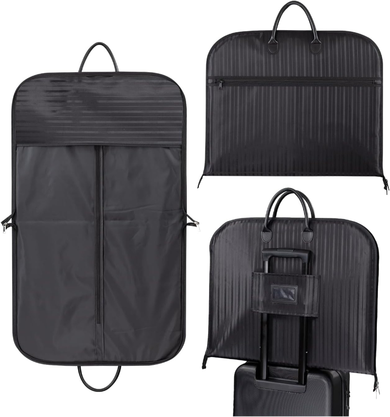 BAG WIZARD Suit Carrier and two other pieces of luggage with black handles displayed side by side.