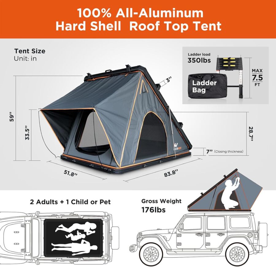 Rooftop tent designed to fit a Jeep and car, showcasing the BAMACAR Naturnest model's compatibility and features.
