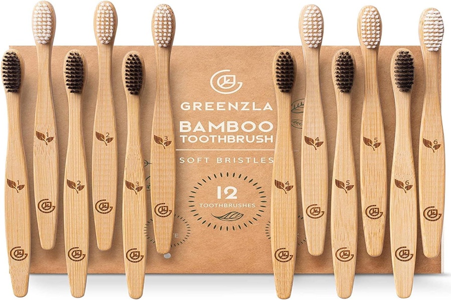 Eco-friendly bamboo toothbrushes with soft bristles, sustainable oral care by GreenZla.