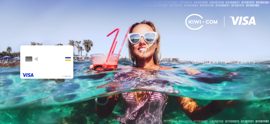 Woman enjoying beach vacation with cocktail and digital travel payment solutions.