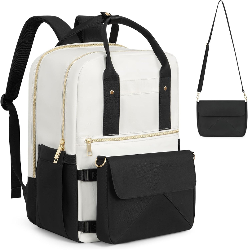 Beraliy 2-in-1 detachable daypack in white and black with a black strap.