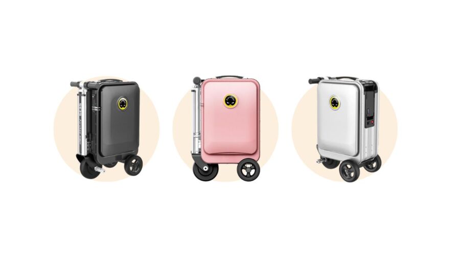 Three colorful wheeled suitcases displayed, representing the best smart luggage options available.