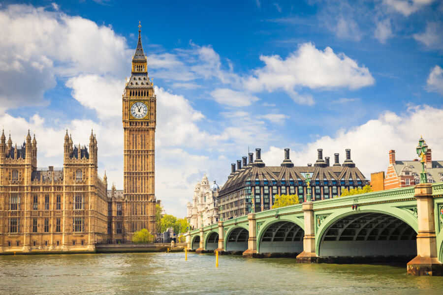Scenic panorama featuring Big Ben and the Palace of Westminster, showcasing iconic London architecture