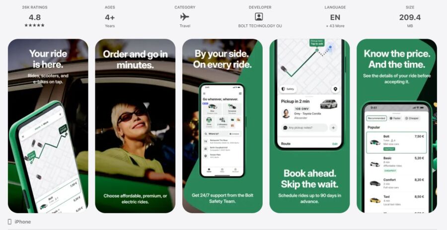 Screenshot of the Bolt Berlin website homepage featuring navigation menu, service options, and vibrant city imagery.