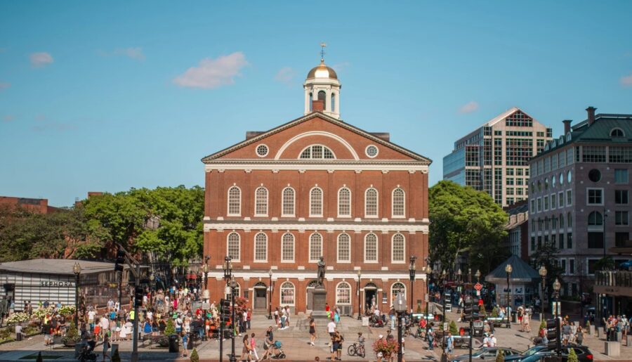 The Old State House in Boston, a historic landmark within the Boston National Historical Park, showcasing colonial architecture.