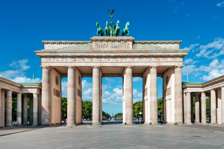 The Brandenburg Gate, an iconic neoclassical monument in Berlin, symbolizes unity and peace in Germany's history