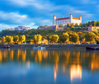 Bratislava historical center with the castle over Danube river, Bratislava, Slovakia