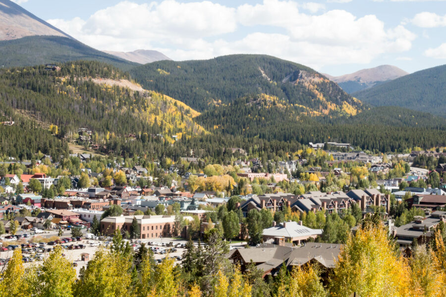 Autumn view of Breckenridge, Colorado, showcasing vibrant fall foliage and scenic mountain landscapes