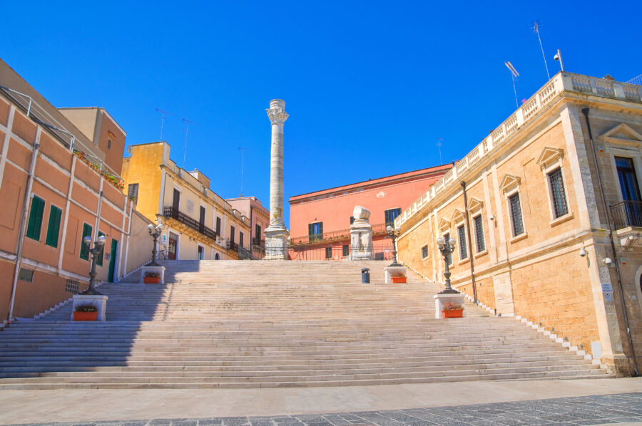 Historic Roman columns in Brindisi, Puglia, Italy, representing the grandeur of ancient architecture and cultural history.
