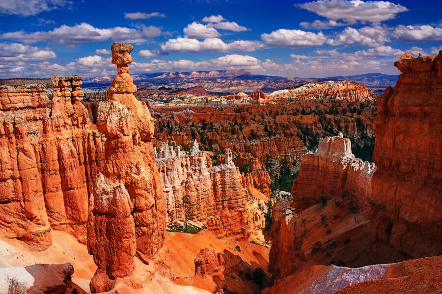 Rock formations at Bryce Canyon National Park under a clear blue sky on a sunny day