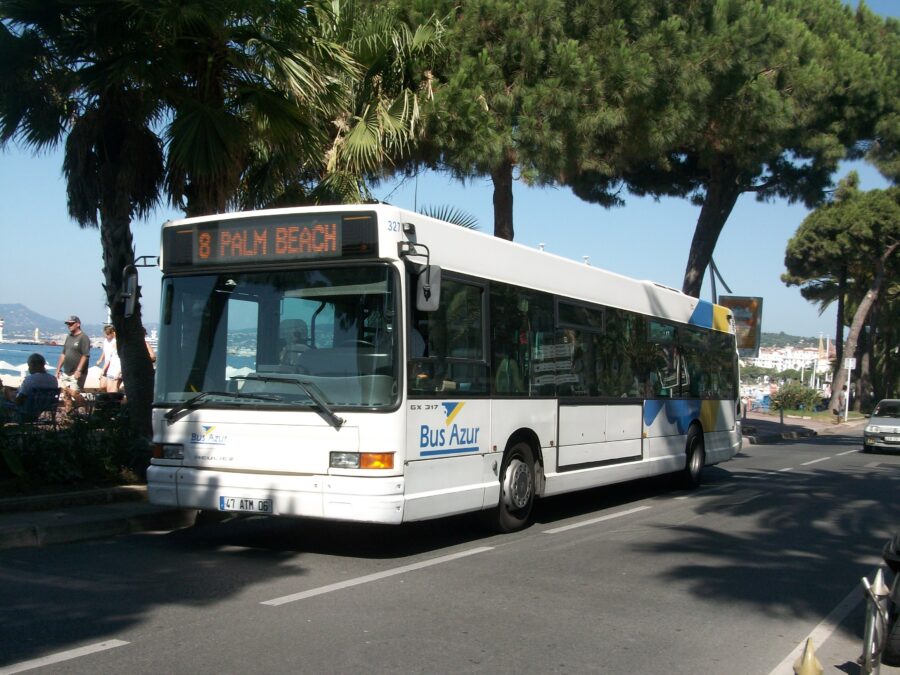 City bus Bus Azur on Route 8 to Palm Beach, showcasing coastal urban life.