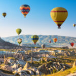Hot air balloons flying over Cappadocia, Turkey