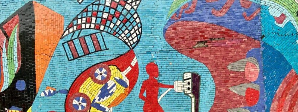 Ceramic mosaic mural road