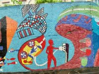 Ceramic mosaic mural road