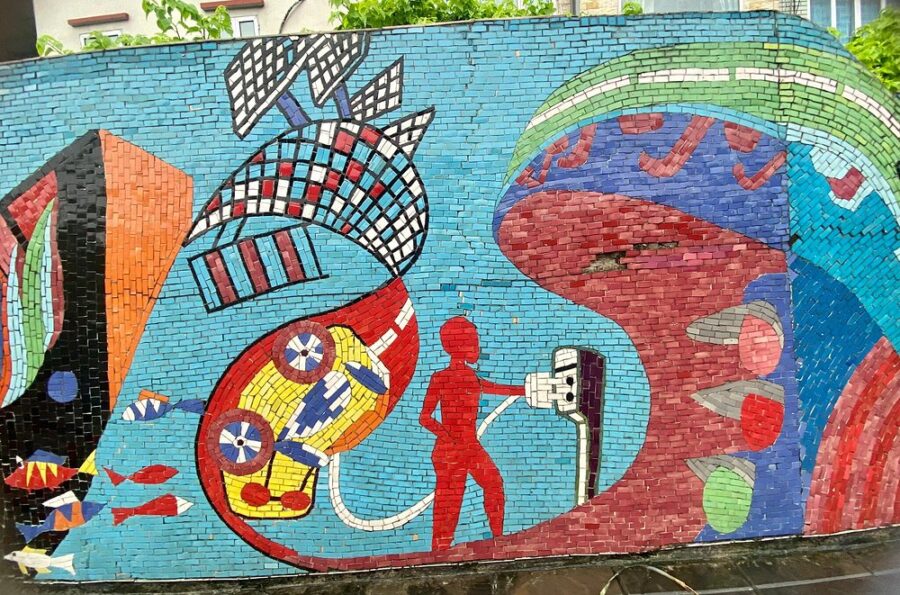 Ceramic mosaic mural road