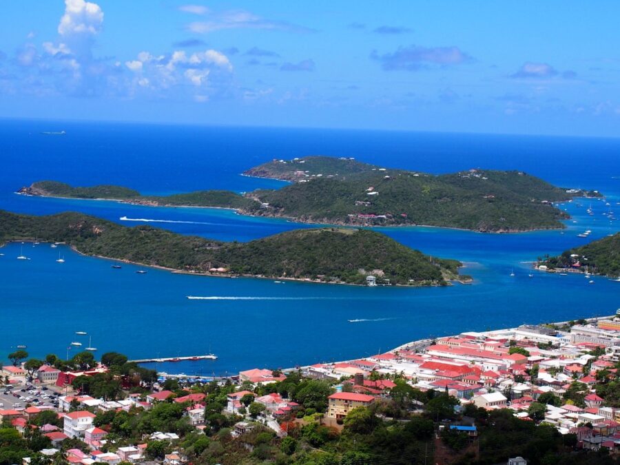 Scenic view of Charlotte Amalie, St. Thomas, showcasing the vibrant culture and stunning landscapes of the Virgin Islands.
