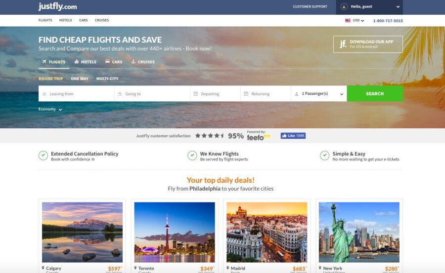 Find cheap flights and travel deals at JustFlys modern, user-friendly booking platform.
