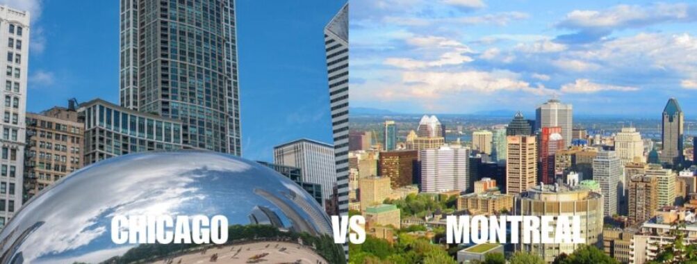 Chicago and Montreal cityscapes showcasing architectural contrasts and cultural diversity.