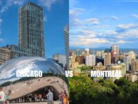 Chicago and Montreal cityscapes showcasing architectural contrasts and cultural diversity.