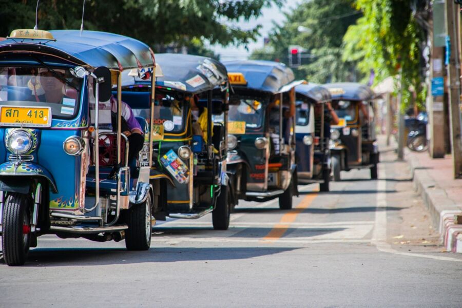 Tuk Tuks lined up in Chiang Mai, Thailand