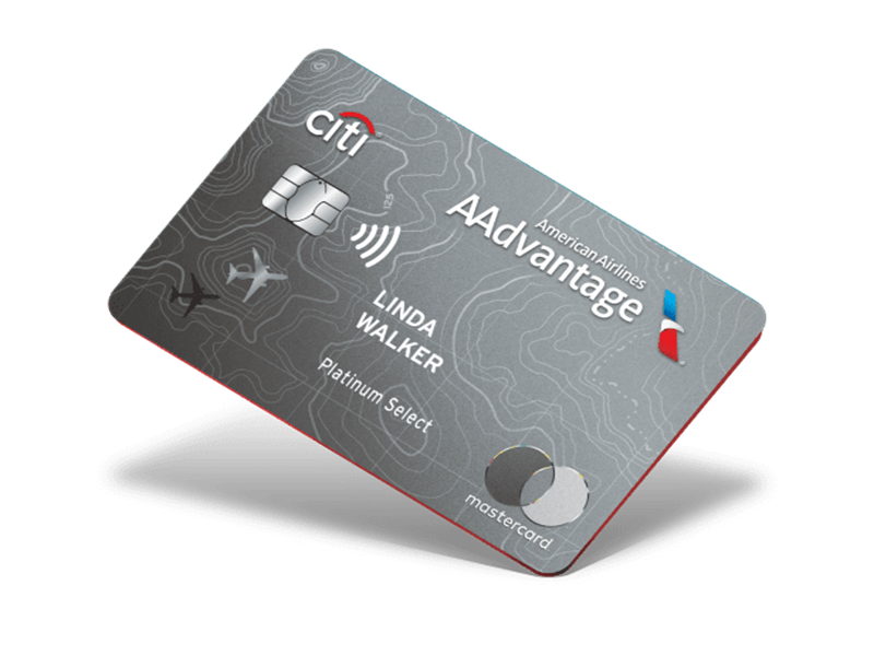 Citibank travel rewards credit card with American Airlines and Mastercard branding, featuring tap-to-pay.