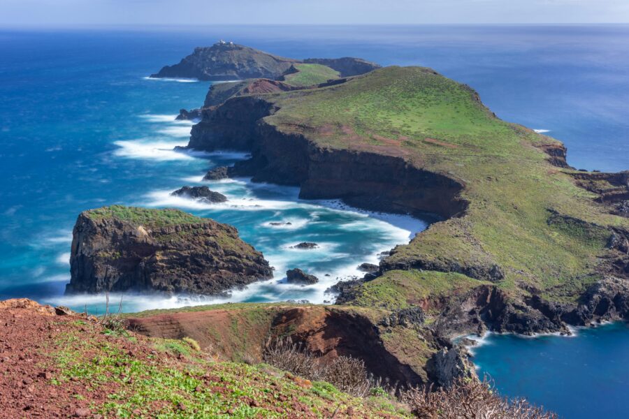 Ponta de São Lourenço cliffs and sea stacks, Madeira Island Portugal coastline.