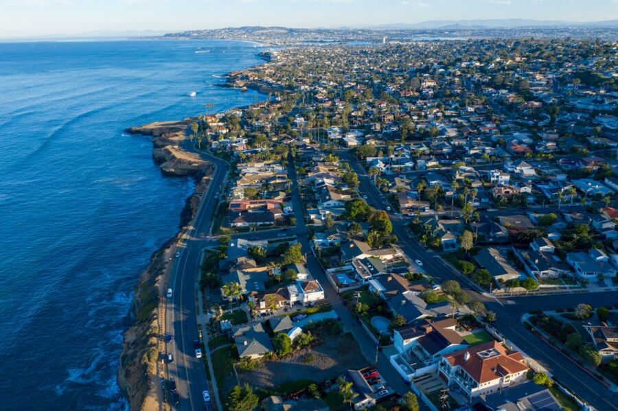 coastal urban aerial view
