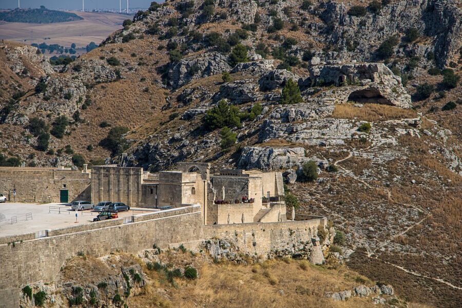Convento delle Sante Lucia e Agata alla Civita, a historic castle in Matera, Sicily, Italy, showcasing stunning architecture.