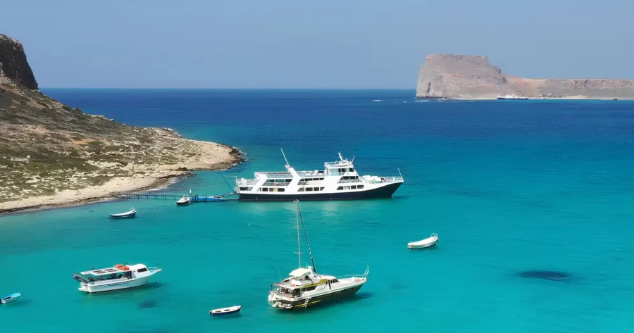 Boat trip to picturesque Balos Lagoon in Crete.