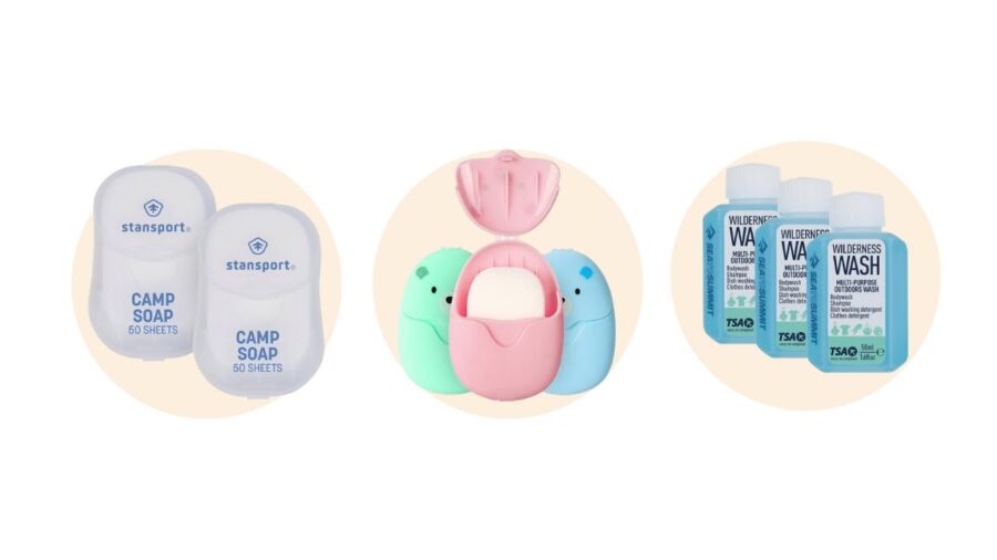 Collection of biodegradable travel-size shampoo sheets, showcasing different colors and designs for sustainable hair care.