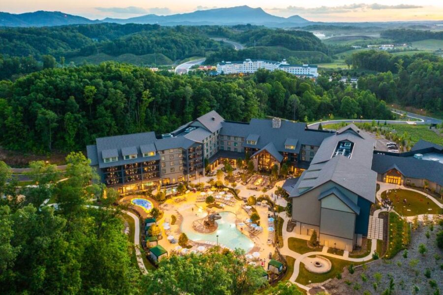 Dollywood's HeartSong Lodge & Resort atop a mountain features a pool with stunning mountain views.