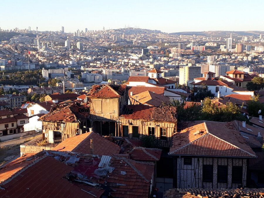 Panoramic view of Istanbul's old city, showcasing historic architecture and vibrant city life from a high vantage point.