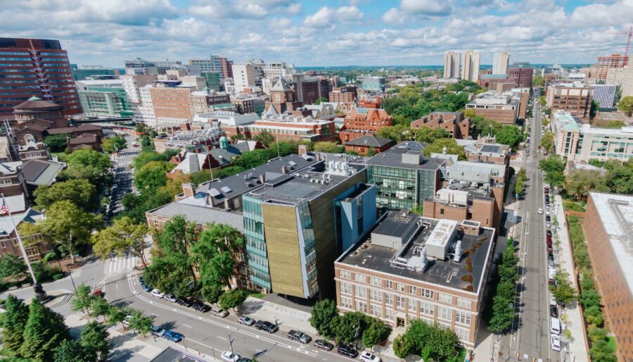 Aerial view of the buildings at the University of Pennsylvania, Philadelphia, Pennsylvania