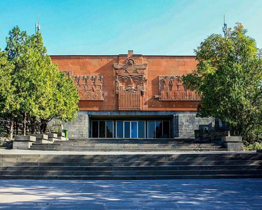 Entrance to the Erebuni Museum in Yerevan, Armenia, showcasing its architectural design and cultural significance.

