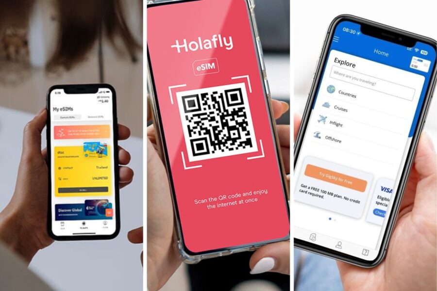 eSIM travel connectivity apps: Airalo, Holafly, GigSky; global internet access solutions.