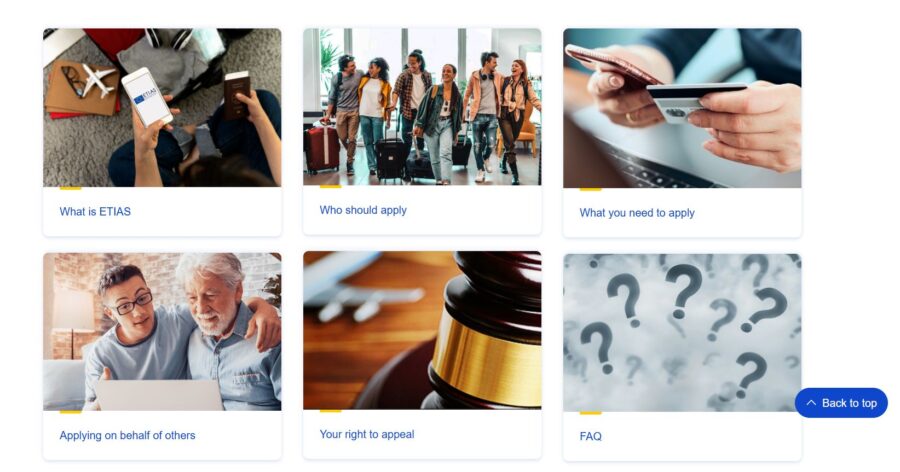 ETIAS website displaying information about travel authorization in the European Union for non-EU citizens.
