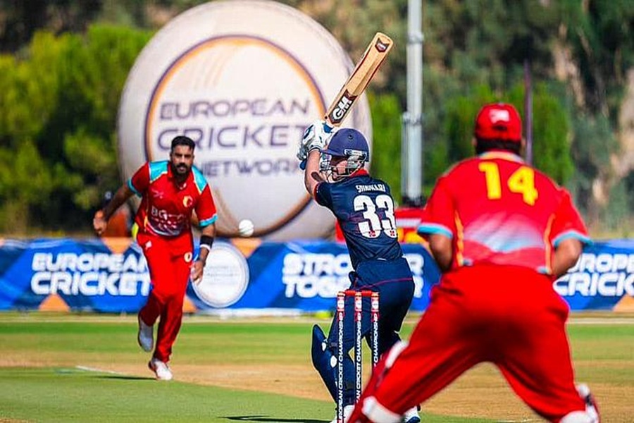 Intense cricket match action in ECS Croatia T10 with European flair.