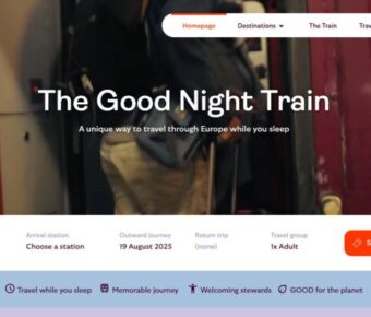 European Sleeper website landing page featuring train travel options across Europe with a modern design and user-friendly layout.