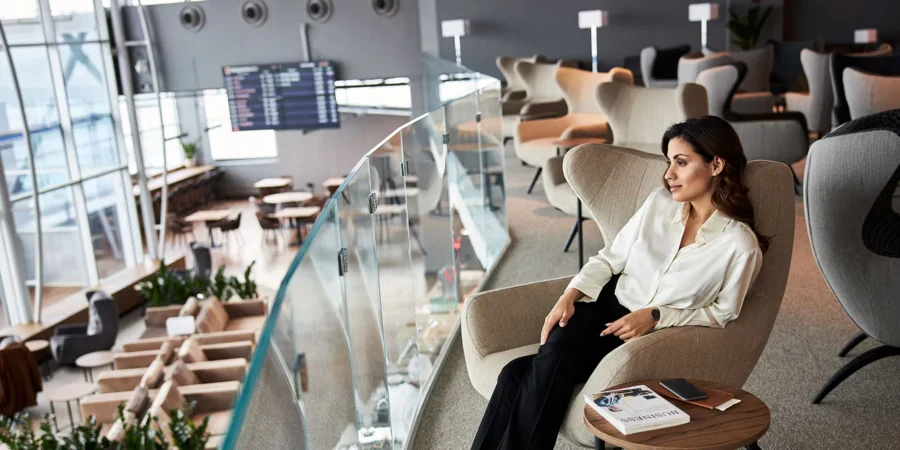 Luxurious airport lounges offering day passes for a comfortable travel experience.