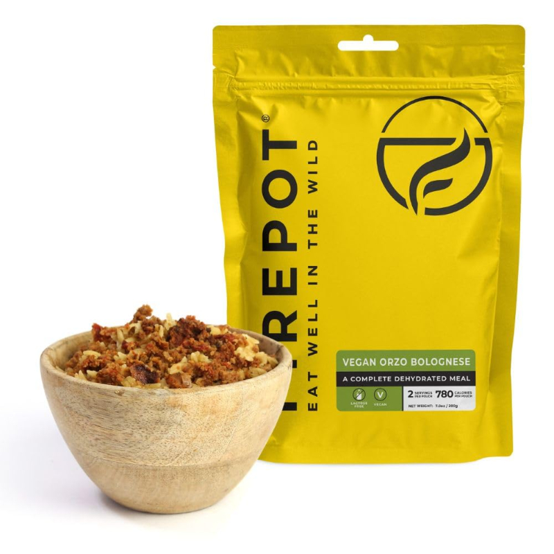 FIREPOT Vegan Orzo Bolognese featured alongside a bowl of vegan orzo bolognese, highlighting plant-based ingredients.