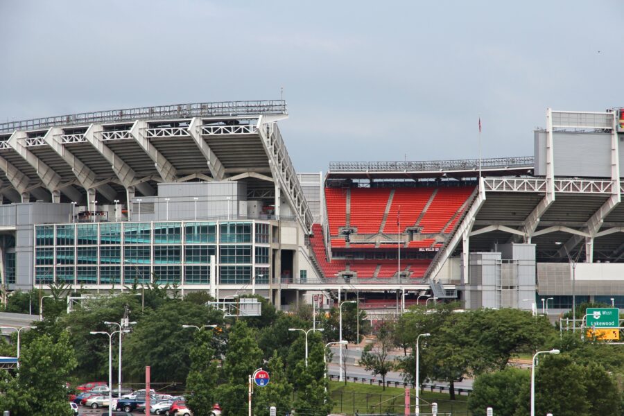 FirstEnergy Stadium's exterior in Cleveland, featuring the iconic design of the home field for the Cleveland Browns NFL team
