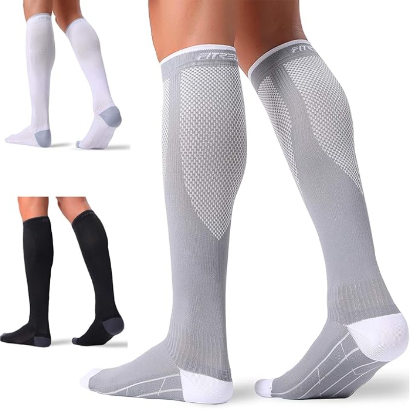 Three pairs of FITRELL compression socks in various colors, displayed together in a 3-pack arrangement.

