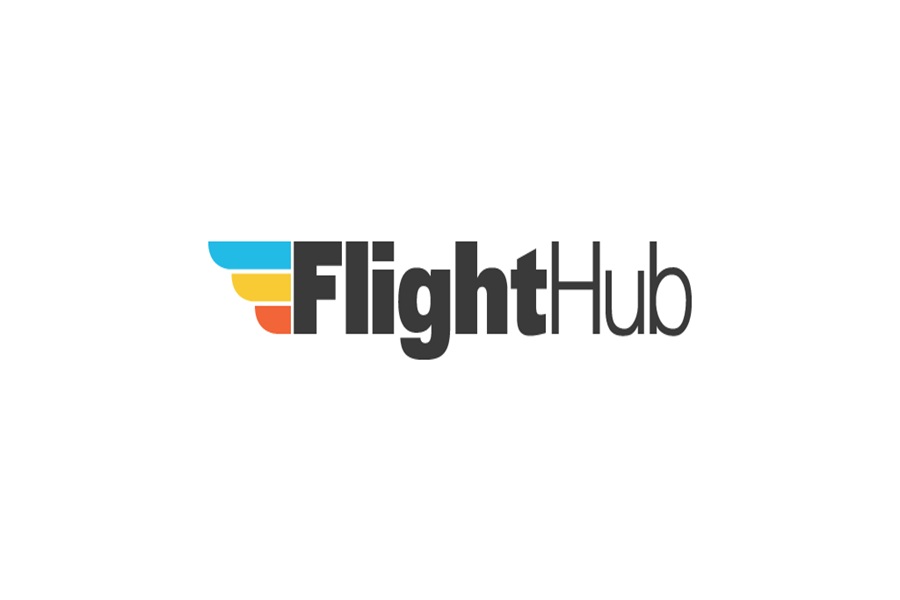 FlightHub logo featuring modern typography and a dynamic wing, symbolizing travel and connectivity.